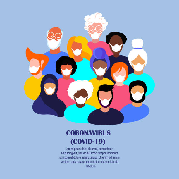 coronavirus epidemic quarantine.novel covid 2019-ncov.crowd different people population,african young, old,pensioners man,women in medical face mask - human cardiopulmonary system stock illustrations