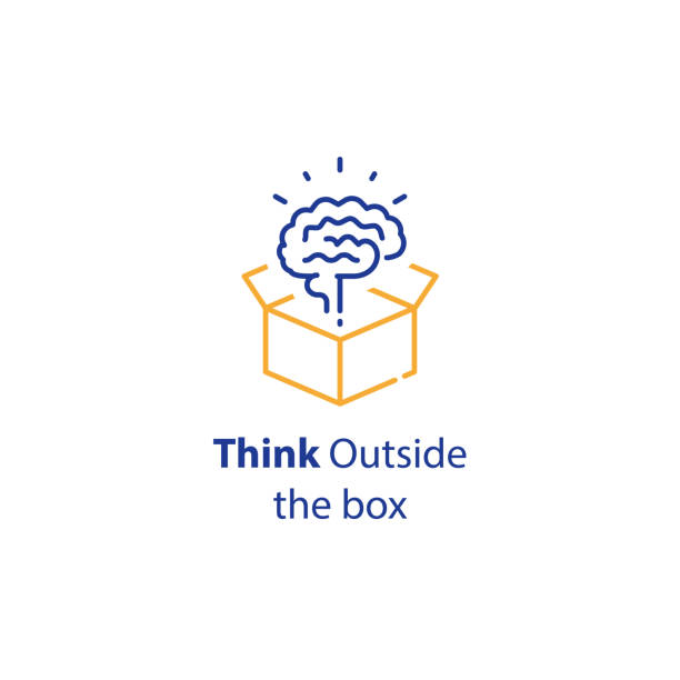 脳とオープンボックス、創造性の改善、箱の外で考える、認知発達 - thinking outside the box 英語の慣用句点のイラスト素材／クリップアート素材／マンガ素材／アイコン素材