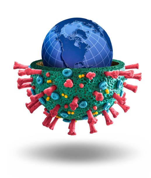 Corona Virus COVID-19 microscopic macro mockup with world globe inside