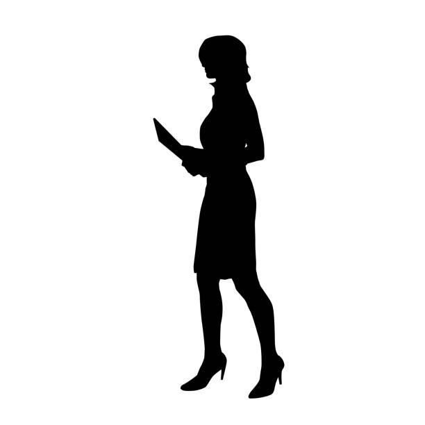istock Business woman walking and holding documents, isolated vector silhouette. Side view 1214467394