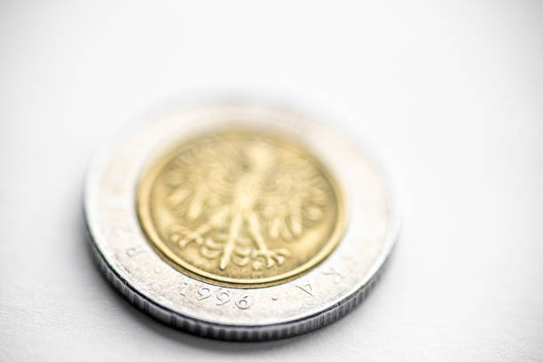 Polish 5 Zloty coin it is well used and is taken with a macro lens and natural light giving a narrow depth of field.