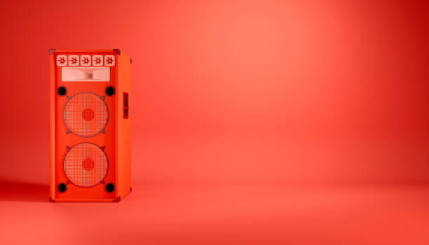 red speaker system on red background red speaker system on red background, 3d illustration amplifier photos stock pictures, royalty-free photos & images