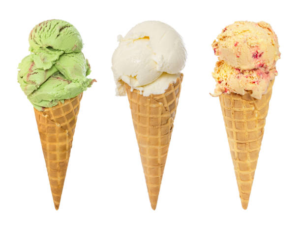istock Set of ice cream in waffle cone isolated on white 1214473242