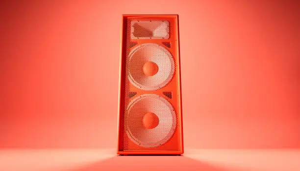 red speaker system on red background, 3d illustration