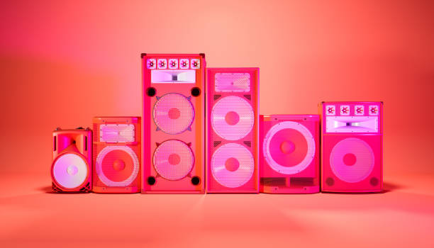 istock red speaker system on a red background in purple lighting 1214473703