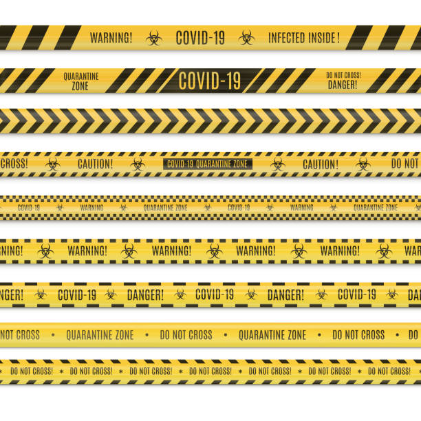 Coronavirus, realistic seamless pattern of yellow and white safety tapes, warning fencing tapes. Quarantine flu. Warning about the danger of influenza and biohazard. Global pandemic COVID-2019. Realsitic seamless set of police line and danger tapes.
Yellow striped ribbon on white background. undressing stock illustrations