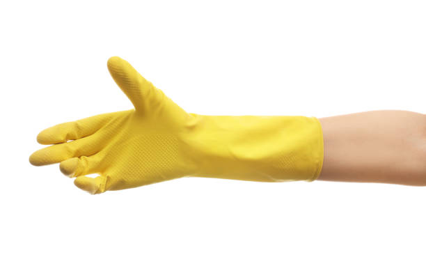 istock Gesturing hand in rubber glove 1214476753