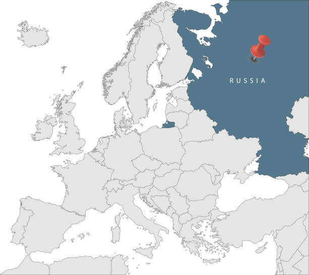 Map of European Union with the identication of Russia. Map of European Union with the identication of Russia. Map of Russia. Political map of Europe in gray color. European Union countries. Vector stock. siberian flag stock illustrations