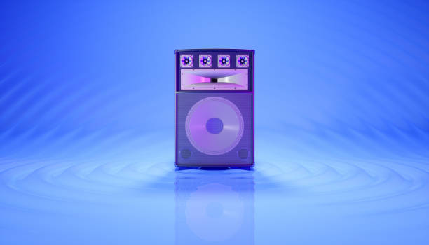 istock blue speaker system on a blue background in purple lighting 1214479697