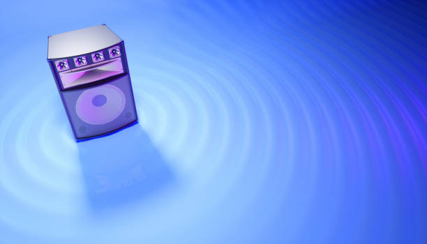 istock blue speaker system on a blue background in purple lighting 1214479710
