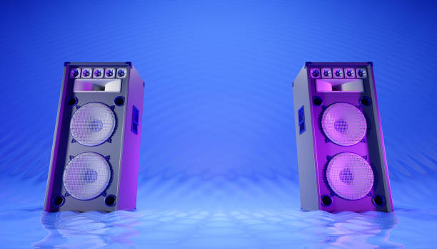 istock blue speaker system on a blue background in purple lighting 1214479878