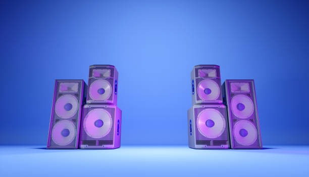 istock blue speaker system on a blue background in purple lighting 1214480150