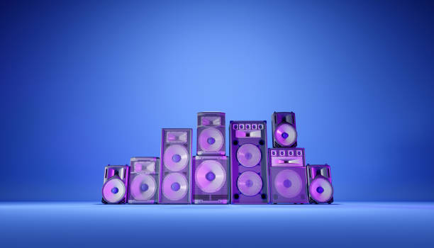 istock blue speaker system on a blue background in purple lighting 1214481263