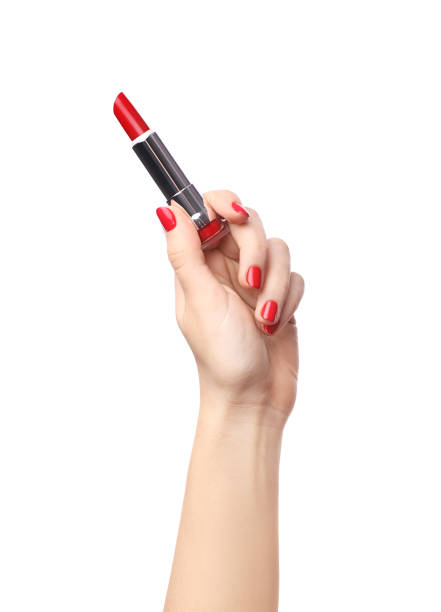 istock Female hand with red lipstick 1214481686