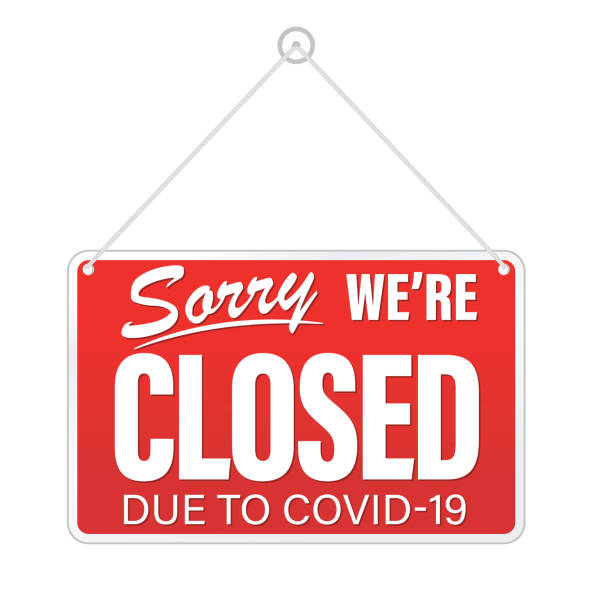 zamknięty znak z powodu wirusa coronavirus - government shutdown stock illustrations
