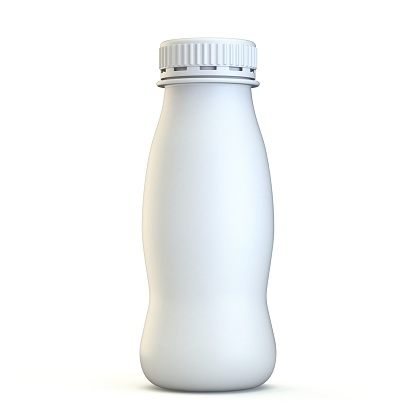 Small white plastic bottle with lid Front view 3D render illustration isolated on white background