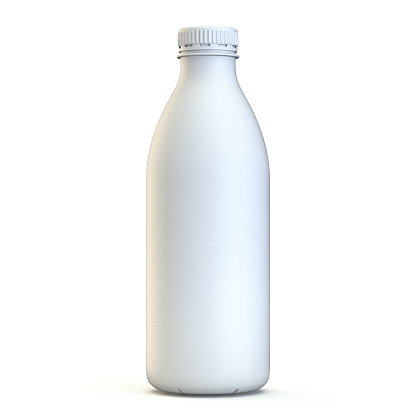 Big white plastic bottle with lid Front view 3D render illustration isolated on white background