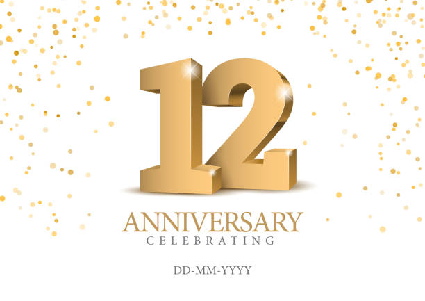 Anniversary 12. gold 3d numbers. Anniversary 12. gold 3d numbers. Poster template for Celebrating 12th anniversary event party. Vector illustration number 12 stock illustrations