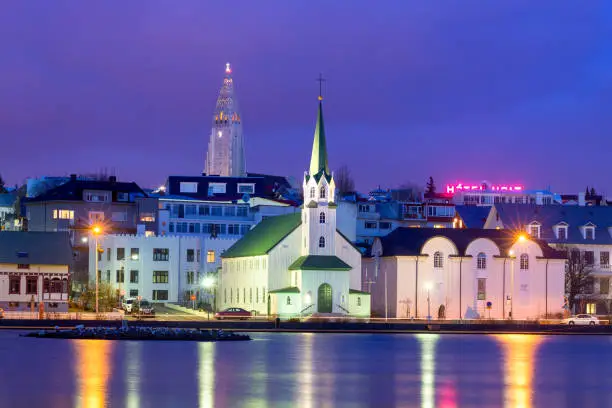 Photo of Cityscape of Reykjavik at dusk, Iceland, Europe