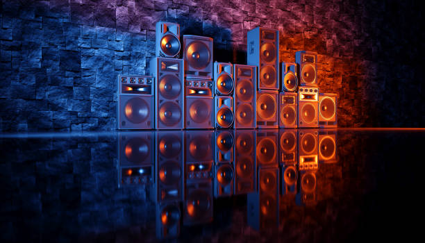 istock speaker system on a black background in blue and orange lighting 1214490005