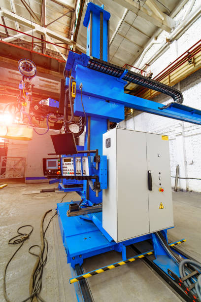 istock Drilling machine working process on metal factory. 1214490162