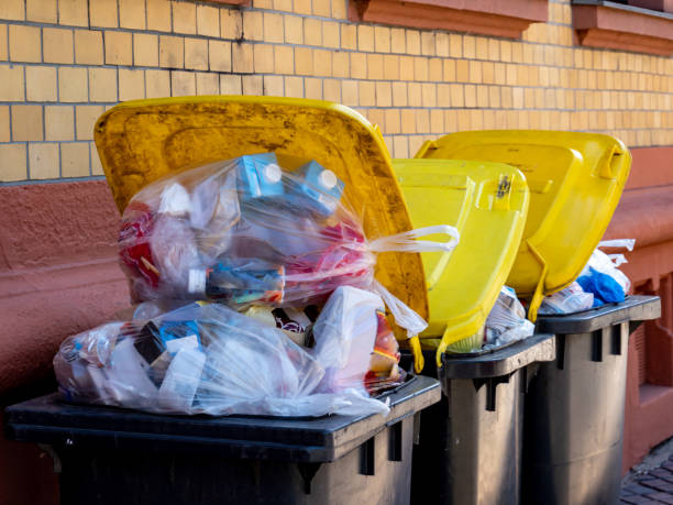 istock Full garbage bins plastic of the city 1214490503