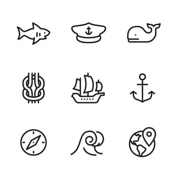 Vector illustration of Marine - Single Line icons