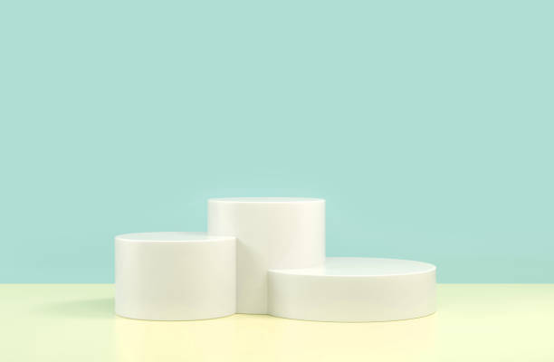 istock Round podium, pedestal or platform, cosmetic background for product presentation. 3d illustration. Bright podium. Advertising place. Blank product stand background. 1214492527