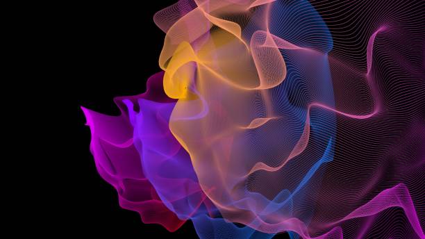 istock Lines Multicolored Light Abstract Background. Fantastic colored fractal lines bend on black. 1214492546