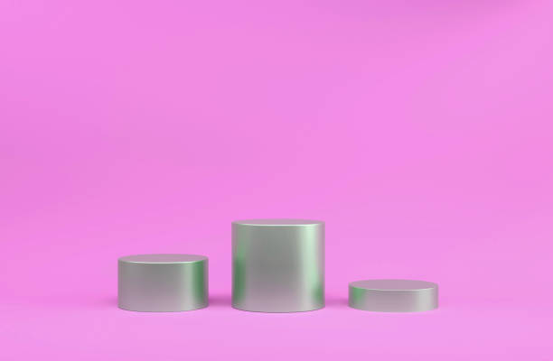 istock Round podium, pedestal or platform, cosmetic background for product presentation. 3d illustration. Bright podium. Advertising place. Blank product stand background. 1214493070