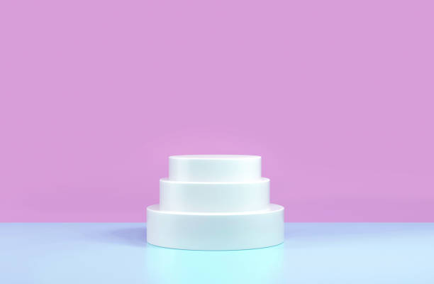 istock Round podium, pedestal or platform, cosmetic background for product presentation. 3d illustration. Bright podium. Advertising place. Blank product stand background. 1214493074