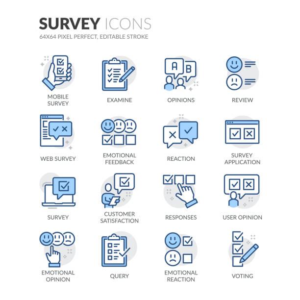 Line Survey Icons Simple Set of Survey Related Vector Line Icons. 
Contains such Icons as Review, Customer Opinion, Web Survey and more.
Editable Stroke. 64x64 Pixel Perfect. customer engagement illustrations stock illustrations