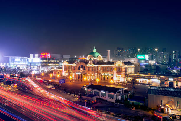 istock Night traffic blurs past Seoul Station 1214493783