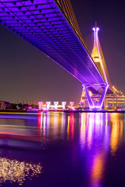 istock Bhumibol Bridge at night on the Chao Phraya River 1214495144