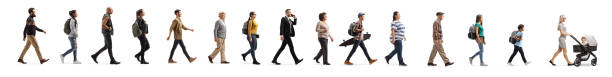 istock Queue of young and elderly people walking 1214497339