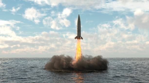 istock Launching a missile from under water from a submarine. 3D Rendering 1214497833