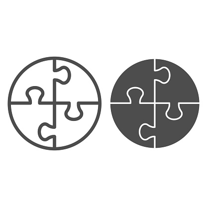 Collaboration puzzle line and solid icon. Round team cooperation, logical game piece symbol, outline style pictogram on white background. Teamwork sign for mobile concept, web design. Vector graphics