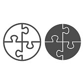 istock Collaboration puzzle line and solid icon. Round team cooperation, logical game piece symbol, outline style pictogram on white background. Teamwork sign for mobile concept, web design. Vector graphics. 1214501024