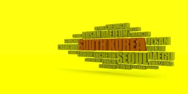 List of cities and towns of South Korea. Word cloud collage. Business and travel concept background. 3D rendering.