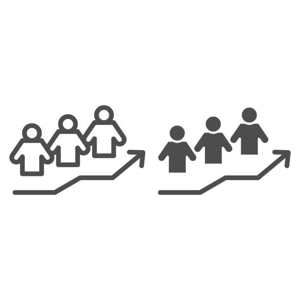 ilustraciones, imágenes clip art, dibujos animados e iconos de stock de crecimiento en línea de empresa e icono sólido. escalera de carrera, flecha arriba y símbolo de tres personas, pictograma de estilo de contorno sobre fondo blanco. firma de trabajo en equipo para el concepto móvil y el diseño web. gráficos vectoriale - footpath employment issues occupation outline