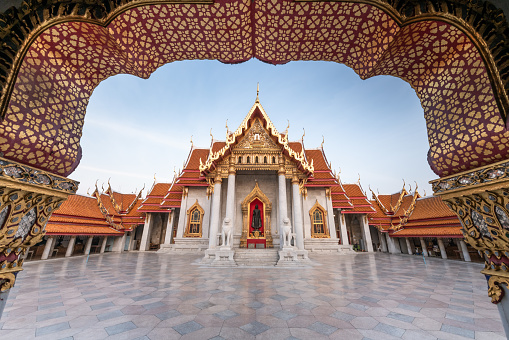 The Marble Temple in Bankgok Thailand. Locally known as Wat Benchamabophit the most famaus tourist place in bangkok