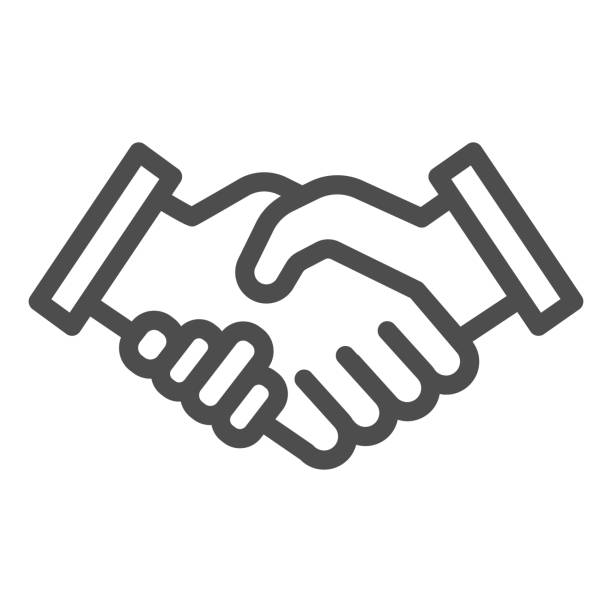 mans handshake linie symbol. business shake, deal agreement symbol, umriss stil piktogramm auf weißem hintergrund. teamwork oder teambuilding-zeichen für mobiles konzept oder webdesign. vektorgrafiken. - vertrauen stock-grafiken, -clipart, -cartoons und -symbole