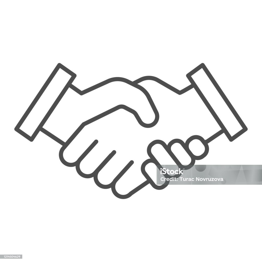 Mans handshake thin line icon. Business shake, deal agreement symbol, outline style pictogram on white background. Teamwork or teambuilding sign for mobile concept or web design. Vector graphics. Mans handshake thin line icon. Business shake, deal agreement symbol, outline style pictogram on white background. Teamwork or teambuilding sign for mobile concept or web design. Vector graphics Icon stock vector