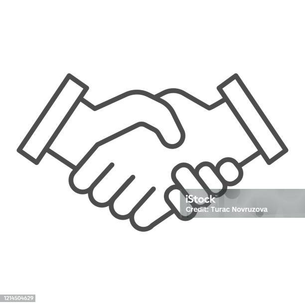 Mans Handshake Thin Line Icon Business Shake Deal Agreement Symbol Outline Style Pictogram On White Background Teamwork Or Teambuilding Sign For Mobile Concept Or Web Design Vector Graphics Stock Illustration - Download Image Now