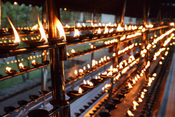 Oil lamps in Buddhist temple