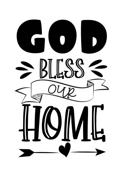 ilustraciones, imágenes clip art, dibujos animados e iconos de stock de dios bendiga nuestro texto que dice a casa - house cute welcome sign greeting