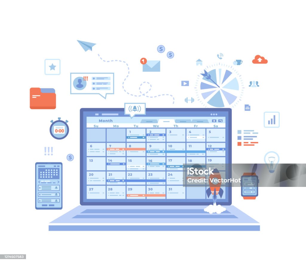 Time Management Computer Screen Time Management Organization Planning Schedule Distribution Of Tasks ...