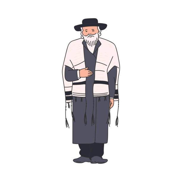 노인 유대인 종교 정통 남자 스케치 벡터 일러스트 레이션 격리. - judaism jewish ethnicity hasidism rabbi stock illustrations