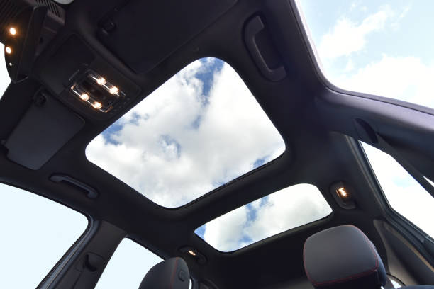 istock Panoramic double sunroof in a passenger car 1214508933
