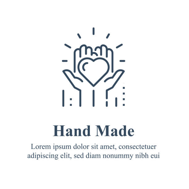 ilustrações de stock, clip art, desenhos animados e ícones de handmade concept, manually made, handcraft product, hands holding heart, volunteer event, nonprofit foundation - manually